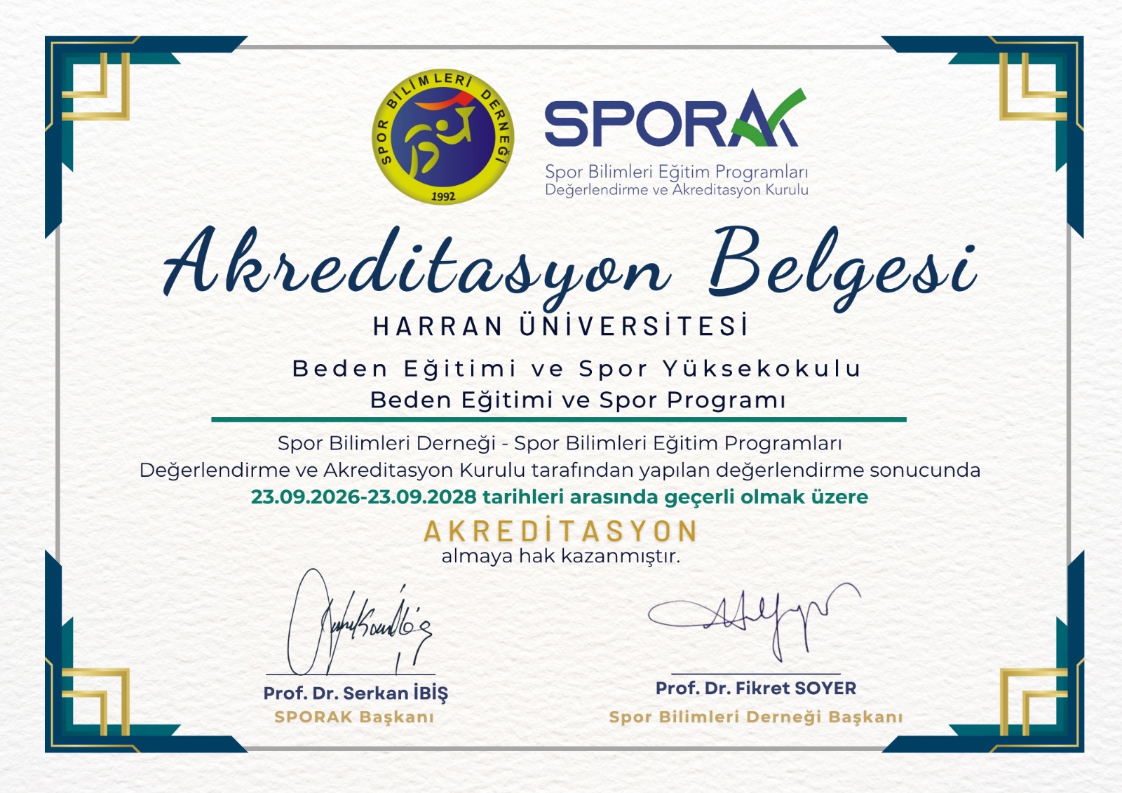 Yüksekokulumuzun Kalite Yolculuğunda Gurur Veren Başarı: Eğitimde Niteliğimiz SPORAK Akreditasyonuyla Taçlandı